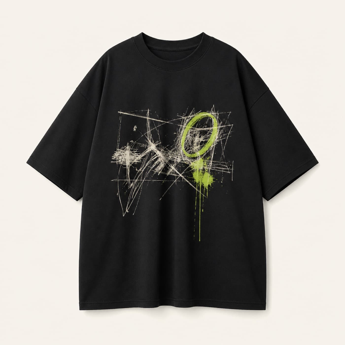 Black oversized tee with a bone scribble print